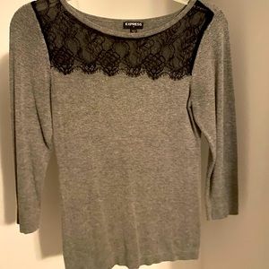 Express 3/4 Length Lace Accent Top
